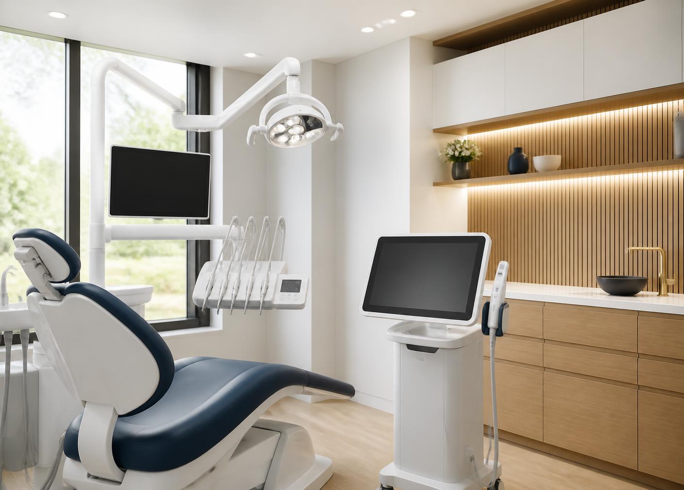 Modern dental treatment room with digital scanning equipment